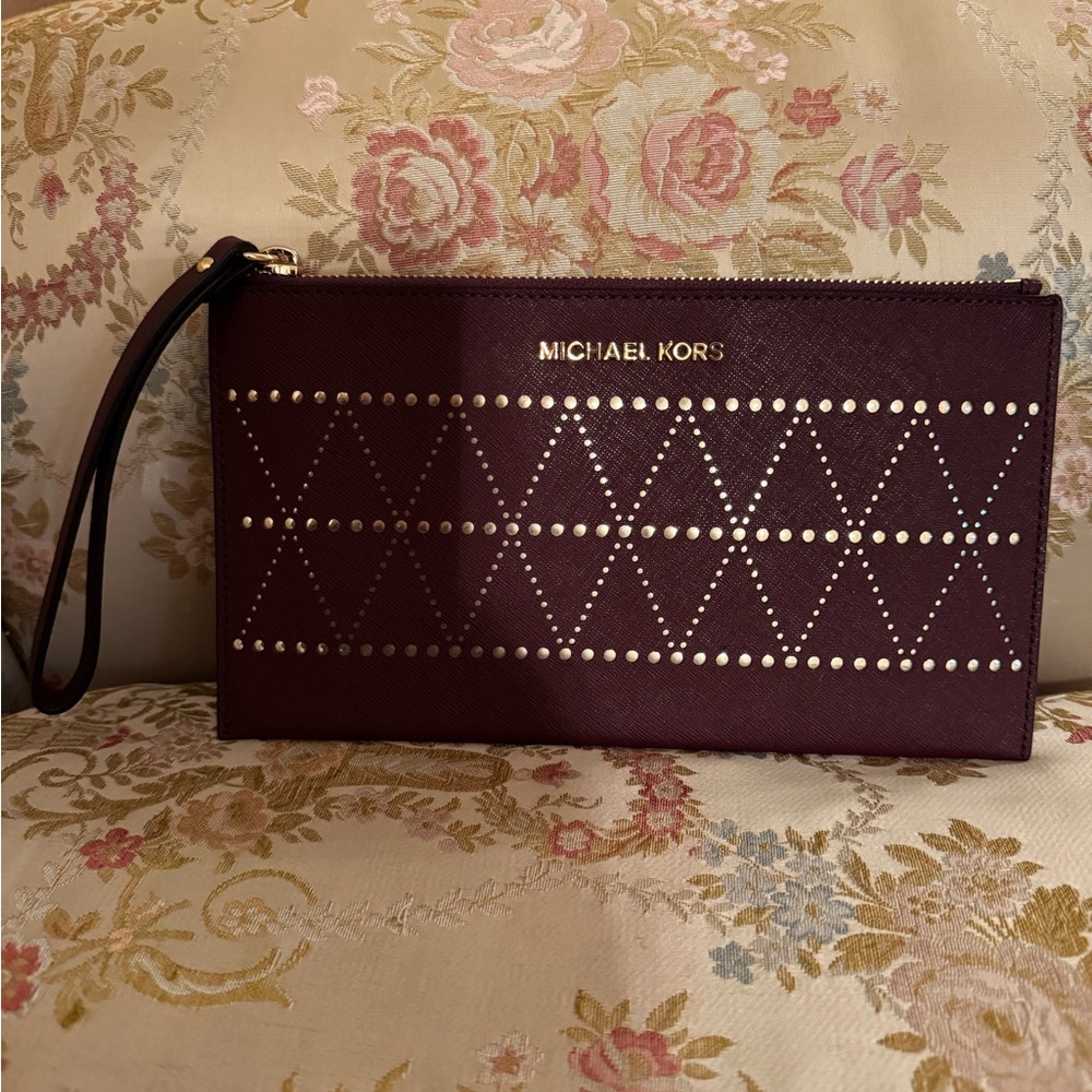 Michael Kors Dark Red Studded Wristlet
